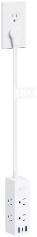 Olcorife Flat Plug Power Strip with 1 FT Extension Cord, 6 Outlets 3 USB Ports(1 USB C), 3 Sided Outlet Extender for Home Office Travel Dorm Room Essentials, White by olcorife