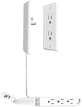 CABOCASA 3FT Flat Plug Extension Cord Power Strip 3 Outlets White Downward by CABOCASA