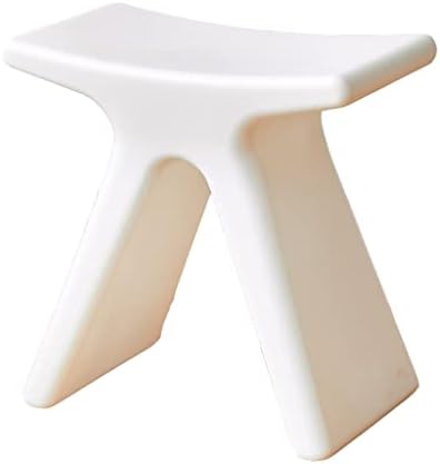 Modern Waterproof Plastic Stool with Anti Slip Design for Comfortable Shoe Changing Living Room Bedroom Kitchen Seat White 43.5×24×41.5cm by Unknown