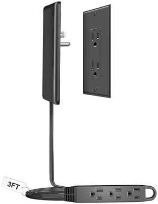 CABOCASA 3FT Flat Plug Extension Cord 3 Outlets Black Downward by CABOCASA