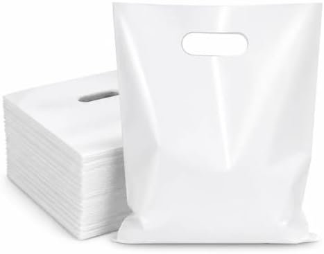 Small White Plastic Shopping with Handle Bag Small Business Store Retail by ysmile