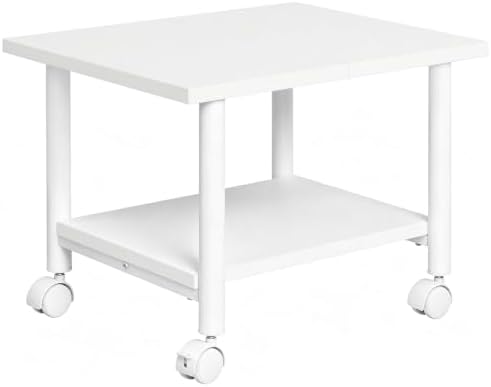 HOOBRO Printer Stand, 2-Tier Industrial Under Desk Printer Cart with Shelf, Mobile Heavy Duty Storage Rack on Wheels for Home, Office, White WW02PS01G1 by HOOBRO