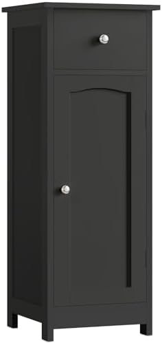 Iwell Bathroom Storage Cabinet, Small Bathroom Floor Cabinet with Drawer & Storage Shelf, Free-Standing Organizer Cabinets for Hallway/Living Room, Black by IWELL