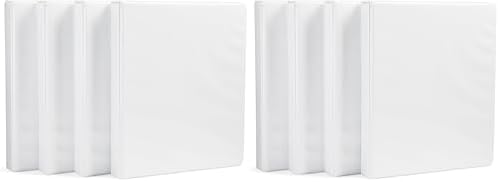 Amazon Basics 3-Ring Binder with Round Rings and Interior Pockets, 1-Inch, White, 8-Pack by AmazonBasics