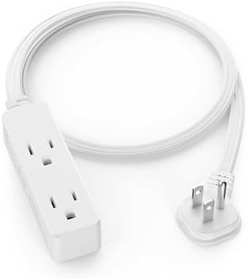 Flat Plug Extension Cord with 3 Outlets - 3 ft White Low Profile Indoor 3 Prong Grounded Power Strip - 16/3 AWG, 13A/1625W for Indoor Cable Organization & Space-Saving by LitStar