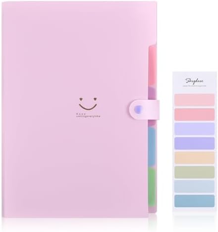 SKYDUE Expanding File Folder with 5 Pockets, Cute Accordion File Organizer, Letter Size Filing Folder, Portable Paper Receipt Organizer, School Office Supplies Purple by SKYDUE