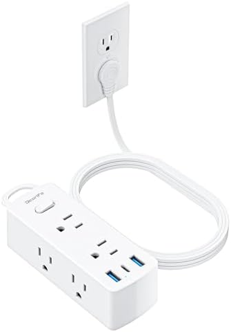 Olcorife Flat Plug Power Strip with 10 FT Extension Cord, 6 Outlets 3 USB Ports(1 USB C), 3 Sided Outlet Extender for Home Office Travel Dorm Room Essentials, White by olcorife