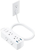 Olcorife Flat Plug Power Strip with 5 FT Extension Cord, 6 Outlets 3 USB Ports(1 USB C), 3 Sided Outlet Extender for Home Office Travel Dorm Room Essentials, White by olcorife