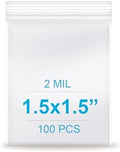 1.5''x 1.5'', (Pack of 100) 2 mil Thick Clear Plastic Reclosable Zip Poly Bags with Resealable Lock Seal Zipper for Photo, Jewelry, Bakery, Treats, Travel, Storage, Packaging & Shipping… by Enbreey