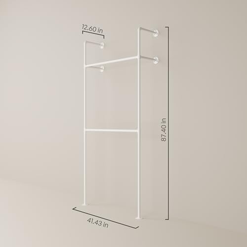 pamo Industrial Clothing Rack Wall Mounted White – 41" W × 87" H, 441 lbs - Image 2