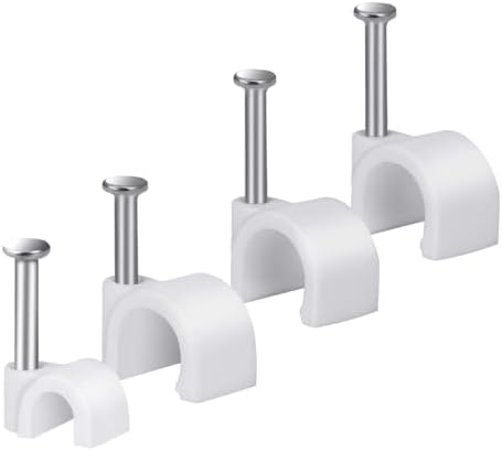 Cable Wire Clips 4mm 6mm 8mm 10mm Cable Management RG6 RG59 CAT5 CAT6 RJ45 Electrical Ethernet Dish TV Speaker Wire Cord Tie Holder Single Coaxial Nail Clamps (Pack of 400) by Easytle