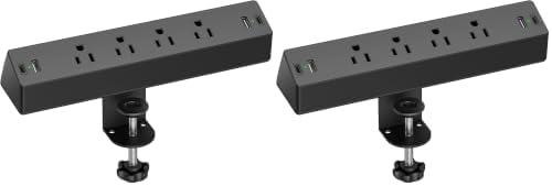 Desk Clamp Power Strip, Flat Plug Fast Charging Station, Desk Mount Surge Protector with PD 20W USB C Ports, Fit 1.7 inch Tabletop Edge Thick, Desktop Outlets for Home Office. (Pack of 2) by TenTrend