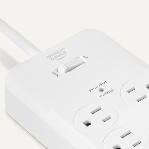 Amazon Basics 12-Outlet Surge Protector Power Strip, 4000 Joules, 8ft Extension Cord, Rectangle, for Home, Office, Gaming Room, White - Image 3