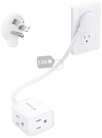 TROND Leftward Flat Plug Extension Cord Short 1.5ft for Tight Spaces, White by TRONDOfficial