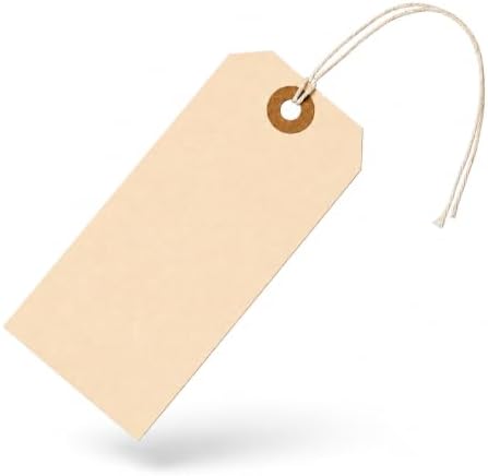 Premium Manila Shipping Tags with String Attached – #5 Size (4.75" x 2.375"), 200 Pack – Heavy Duty 13pt Cardstock with Reinforced Fiber Eyelet – Multi-Purpose Blank Tags by EZDOMQualityTags
