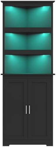 TEENFON Corner Cabinet, Tall Corner Hutch with 5 Shelves & 2 Doors, Bathroom Cabinet with Adjustable Shelf, for Living Room, Kitchen, Bathroom, Black by TEENFON