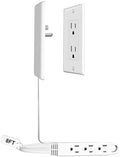 CABOCASA 8FT Flat Plug Extension Cord Power Strip 3 Outlets White Downward by CABOCASA