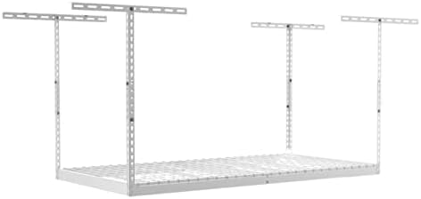 SafeRacks 2x8 Overhead Garage Storage Rack, White, 12"-21" Height by SafeRacks