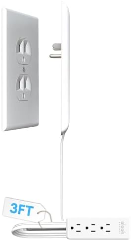 Sleek Socket Original & Patented Flat Ultra-Thin Outlet Concealer with Extension Cord Kit, Multi Outlets Power Strip, Ideal for Home Improvement, Hide Bulky and Messy Cords, 3ft by sleeksocket