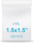 1.5''x 1.5'', (Pack of 200) 2 mil Thick Clear Plastic Reclosable Zip Poly Bags with Resealable Lock Seal Zipper for Photo, Jewelry, Bakery, Treats, Travel, Storage, Packaging & Shipping by Enbreey