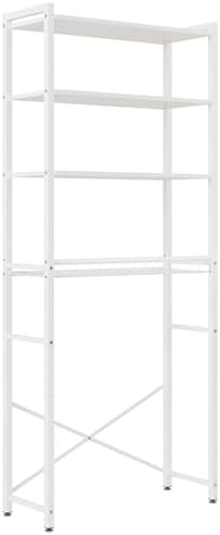 4-Tier Over-the-Toilet Storage Rack with One-Piece Wooden Shelves & Open Net Basket, Bathroom Organizer with Adjustable Feet & Anti-Tip Kit, Space-Saving Toilet Shelf, White, 24.4" x 9.4" x 69.3" - Image 4