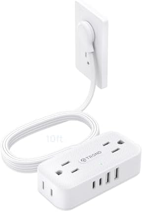 TROND Flat Plug Power Strip, Small Extension Cord 10ft, 4 AC & 4 USB, White by TRONDOfficial