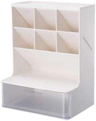 Desk Organizer with Drawer Pen Holder Workspace Organizers Perfect Office Desk Accessories and Workspace Organizers for Home Office Organization (White/Transparent) - Image 2