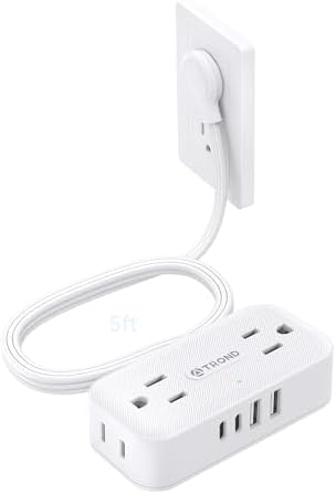 TROND Flat Plug Power Strip, Small Extension Cord 5ft, 4 AC & 4 USB, White by TRONDOfficial