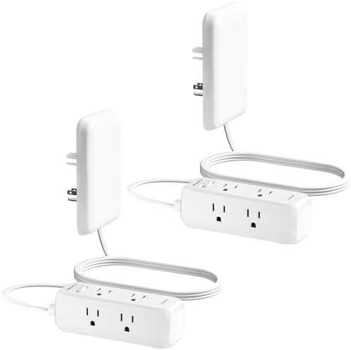 Olcorife Flat Extension Cord with Outlet Cover, Flat Plug Power Strip with 6 Outlets, 3 FT Cord Hidden Outlet Extender for Tight Spaces, Pack of 2 by olcorife