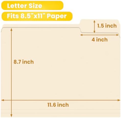 SUNEE File Folders, 18 Pack Manilla Folders 8.5 x 11, 1/3 Cut Tab for Easy Labeling and Organization, Durable Standard Paper for Home, Office, School Filing - Image 2