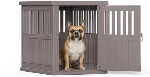 30 INCH Small Dog Crate Furniture, Lockable Indoor Dog Kennel Heavy Duty Decorative Plastic Pet Cage End Table for Small/Medium Dogs, Gray by KFY