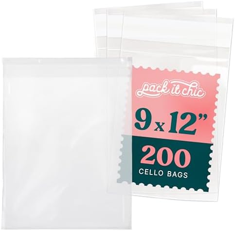 9x12 Self Sealing Cellophane Bags (200 Pack) - Resealable Adhesive by PackItChic
