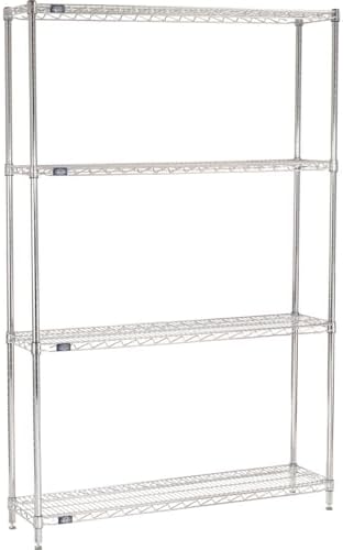 Nexel 12" x 48" x 74", 4 Tier Adjustable Wire Shelving Unit, NSF Listed Commercial Storage Rack, Chrome Finish, leveling feet by Nexel