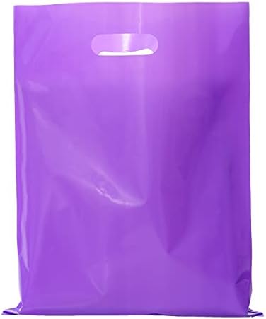 ysmile Large Purple Plastic Shopping Bag for Small Business Boutique for Retail Merchandise Die Cut Poly with Handle 11.8"x15.8" by ysmile