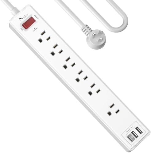 10Ft Power Strip Surge Protector - Nuetsa Extension Cord with 6 AC Outlets and 3 USB Ports for Home, Office, Dorm Essentials, 1680 Joules, ETL Listed, White by Nuetsa