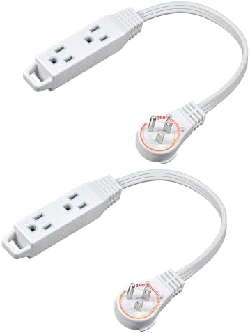 DEWENWILS 1FT 360° Rotating Flat Plug Extension Cord/Wire, 16/3, 2 Pack by DEWENWILS