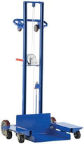 Vestil LLPW-500-4SFL Steel Low Profile Lite Load Lift with Winch, Swivel Casters and Manual Floor Lock 20 in. x 20 in. Platform 400 Lb. Capacity Blue by Vestil