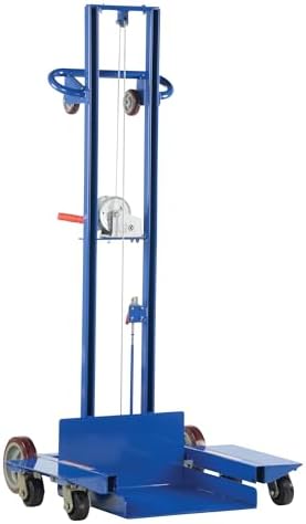 Vestil LLPW-500-4SFL Steel Low Profile Lite Load Lift with Winch, Swivel Casters and Manual Floor Lock 20 in. x 20 in. Platform 400 Lb. Capacity Blue by Vestil