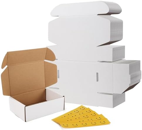 RLAVBL 30 Pack 6x4x2 Shipping Boxes, White Corrugated Cardboard Mailer Box by RLAVBL