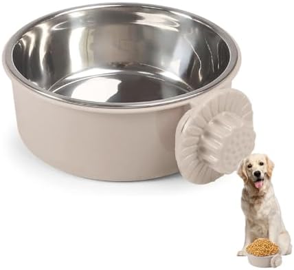 Pet Crate Bowls, Stainless Steel Dog Cage Hanging Bowl Removable Food Water Bowls for Dogs Cats Small Animals (Grey) by Unknown
