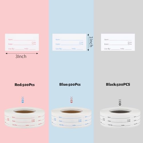 3 Rolls Removable Food Labels, 1500 Date Stickers, 1 x 2 Inch, 3 Colors - Image 2