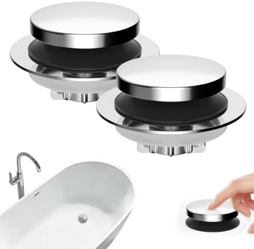 Hibbent 2 Pack 3 in 1 Metal Bathtub Drain Stopper, Bathtub Hair Catcher by Hibbent