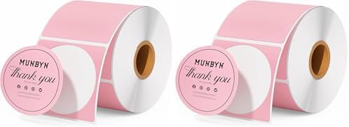 MUNBYN 2 Inch Pink Circle Thermal Labels for Logo Design, 750 Sheets/1 Roll (Pack of 2) by MUNBYN