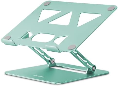 Aoviho Adjustable Laptop Stand for Desk,Portable Laptop Stand Holder and Riser,Foldable Aluminum Notebook Computer Stands for MacBook Air Pro HP Lenovo Dell Samsung, 10-15.6 inch (Fresh Green) by Aoviho
