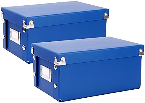 Snap-N-Store Index Card Holder Storage Box - Collapsible Organizer Box fits 1100 Flash Cards - Business, Recipe, or Note Card - 4 x 6, 2 Pack, Classic Blue by Snap+N+Store