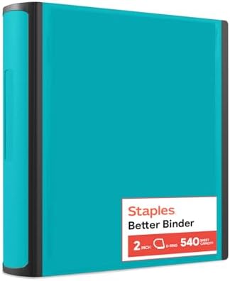 Staples Better Binder, 2-Inch D-Ring View, Teal, Holds 540 Sheets by Staples
