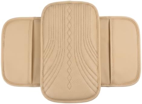 Multifunctional Car Center Console Cover Pad, 12.60"L x 3.15"W Leather Car Armrest Box Pad, Auto Armrest Cushion with 2 Storage Bags, Universal for Most Cars (Beige) by Unknown