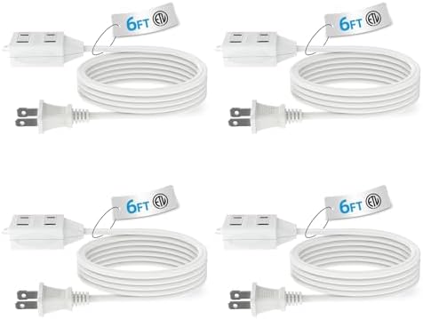 TiFFCOFiO Indoor Extension Cord, 2 Prong 6 Feet Extension Cord, 3 Polarized Outlets with Safety Slide Windows,13A/1625W, 16 AWG, 2 Packs (6FT 4 Packs) by TiFFCOFiO