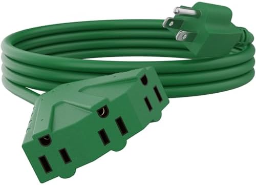 PLUGTUL 10FT Outdoor Extension Cord with Multiple Outlets 14 Gauge, 3-Outlet, SJTW, 15A 14AWG 1875W SJTW, ETL Listed - Great for Christmas Decoration Lights, Green by PLUGTUL