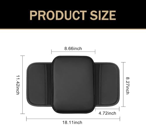Car Center Console Cover, Leather Armrest Cover Cushion with 2 Storage Bags, Soft Centre Console Protector Covers, Universal Car Interior Accessories, for Most Vehicles, SUV (Black) - Image 2